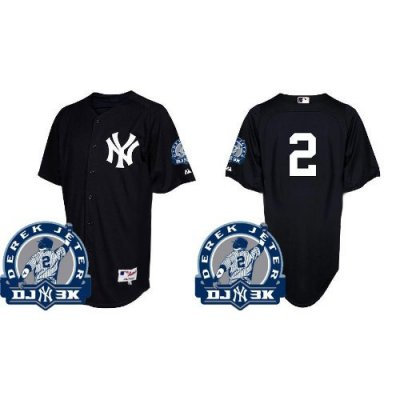 New York Yankees 2 Derek Jeter Black W3000 Patches Authentic Baseball Jerseys
