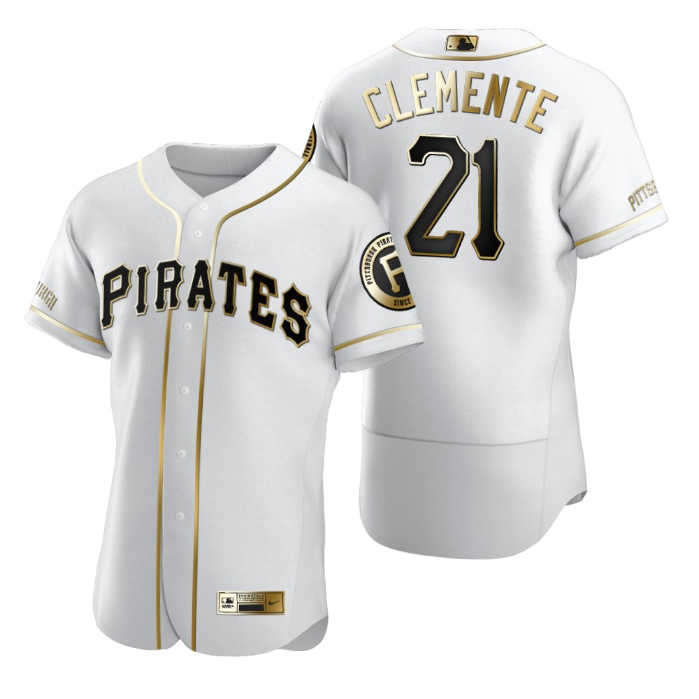 Pittsburgh Pirates #21 Roberto Clemente White Nike Men's Authentic Golden Edition MLB Jersey Pittsburgh Pirates #21 Roberto Clemente White Nike Men's Authentic Golden Edition MLB Jersey