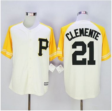 Pirates #21 Roberto Clemente CreamGold Exclusive New Cool Base Stitched MLB Jersey
