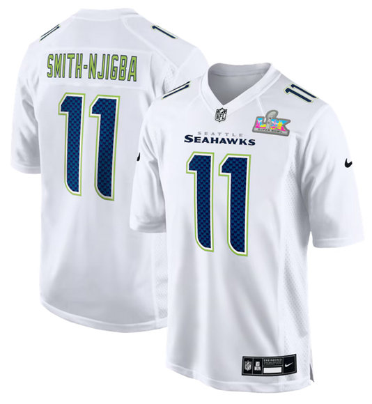 Men's Seattle Seahawks #11 Jaxon Smith-Njigba White 2025 Super Bowl LX Patch Tundra Fashion Stitched Game Jersey