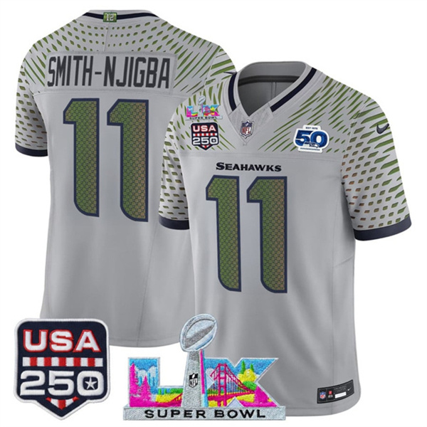 Njigba Gray 2025 F.U.S.E. Super Bowl LX & US 250th anniversary Patch And 50th Season Patch “Rivalries” Vapor Limited Football Stitched Jersey