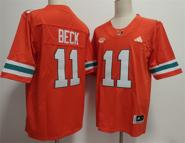 Men's Miami Hurricanes #11 Carson Beck Orange Stitched Football Jersey Men's Miami Hurricanes #11 Carson Beck Orange Stitched Football Jersey