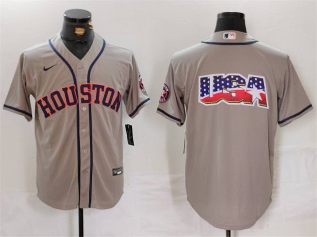 Men's Houston Astros Gray Team Big Logo With Patch Cool Base Stitched Baseball Jersey