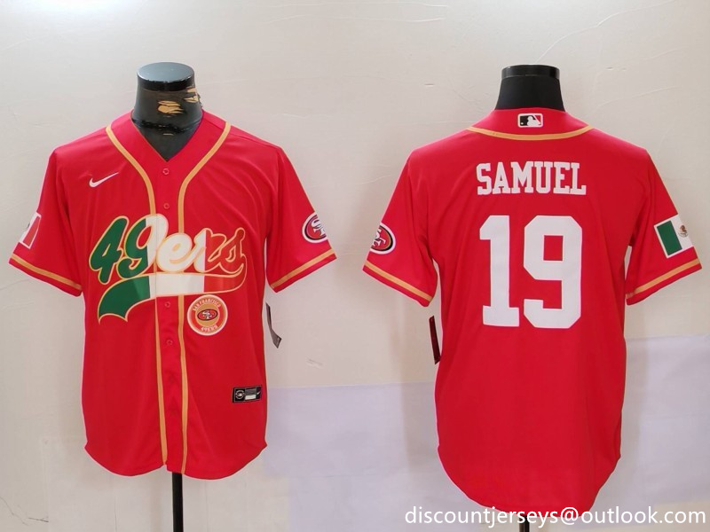Men's San Francisco 49ers#19 Deebo Samuel Red With Patch Cool Base Stitched Baseball Jersey