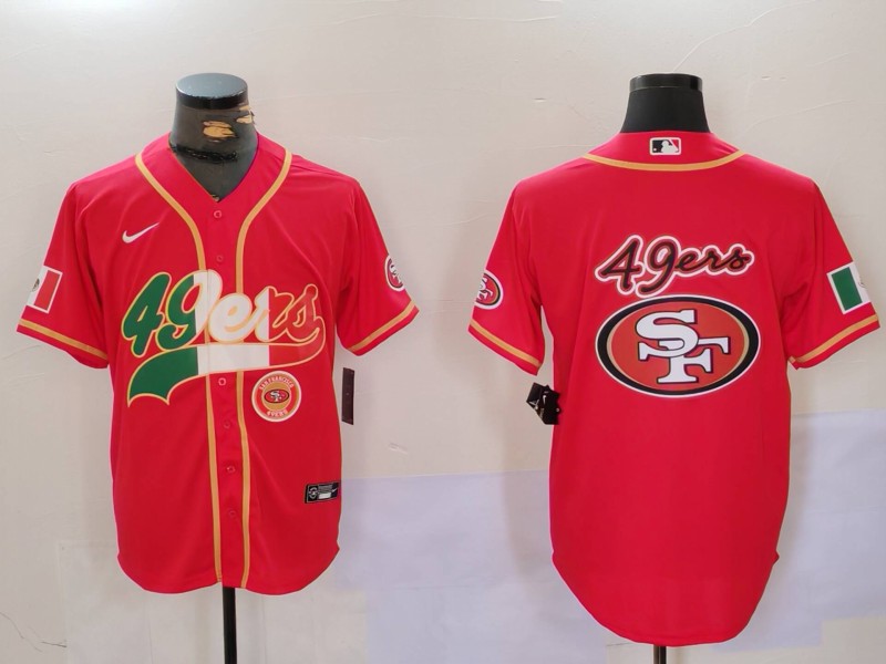 Men's San Francisco 49ers Team Big Logo Red With Patch Cool Base Stitched Baseball Jersey 3 Men's San Francisco 49ers Team Big Logo Red With Patch Cool Base Stitched Baseball Jersey 3