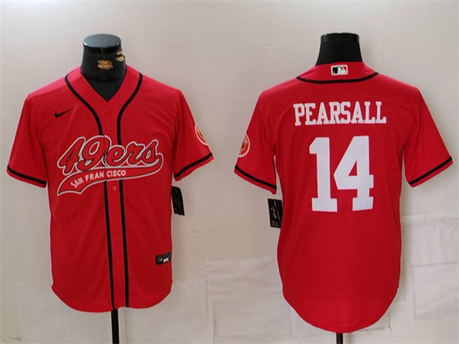Men's San Francisco 49ers #14 Ricky Pearsall Red With Patch Cool Base Stitched Baseball Jerseys Men's San Francisco 49ers #14 Ricky Pearsall Red With Patch Cool Base Stitched Baseball Jerseys
