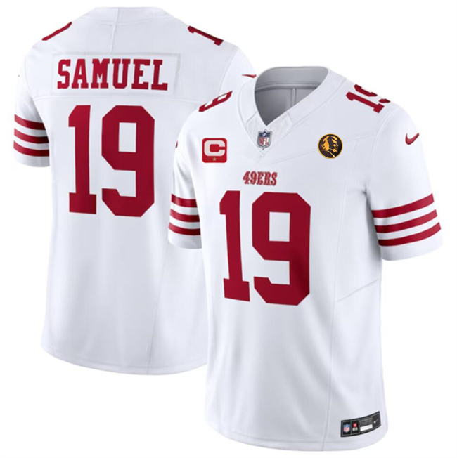 Men's San Francisco 49ers #19 Deebo Samuel White 2023 F.U.S.E. With 1-Star C Patch And John Madden Patch Vapor Limited Stitched Football Jersey Men's San Francisco 49ers #19 Deebo Samuel White 2023 F.U.S.E. With 1-Star C Patch And John Madden Patch Vapor Limited Stitched Football Jersey