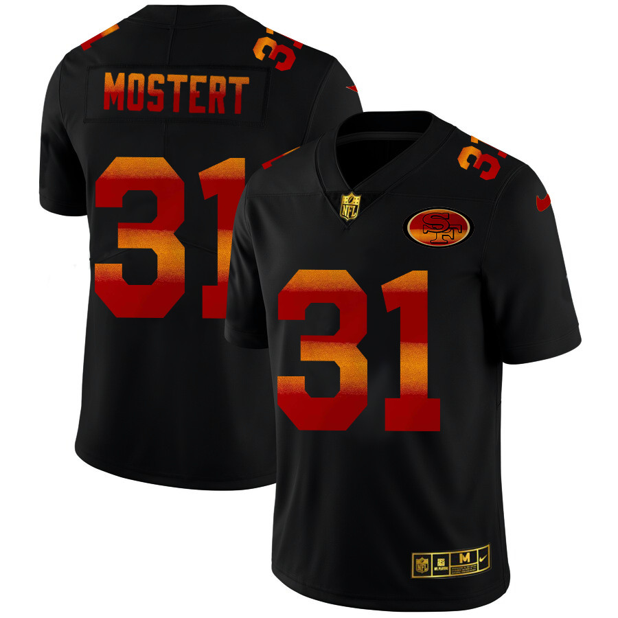 San Francisco 49ers #31 Raheem Mostert Men's Black Nike Red Orange Stripe Vapor Limited NFL Jersey San Francisco 49ers #31 Raheem Mostert Men's Black Nike Red Orange Stripe Vapor Limited NFL Jersey