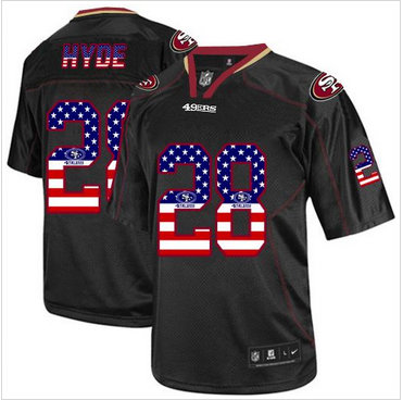 Nike San Francisco 49ers #28 Carlos Hyde Black Men's NFL Elite USA Flag Fashion Jersey