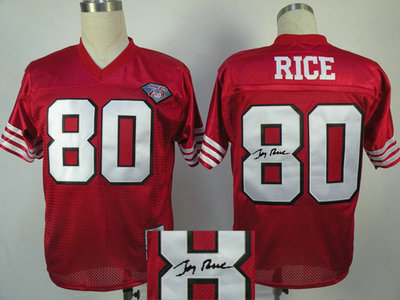 San Francisco 49ers #80 Jerry Rice Red Throwback Jersey(Signed Elite)