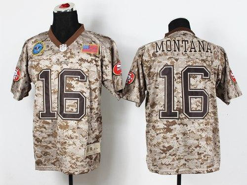 NEW San Francisco 49ers #16 Joe Montana Camo NFL Elite USMC Jersey(USA)