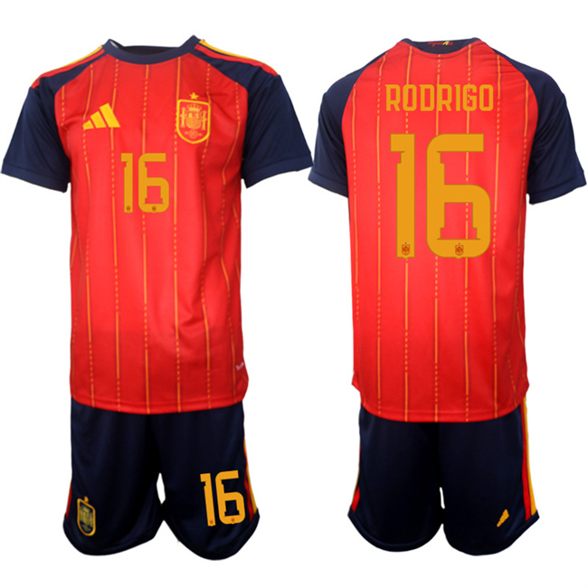Men's Spain Team #16 Rodrigo 2025-26 Red Home Soccer Jersey Suit