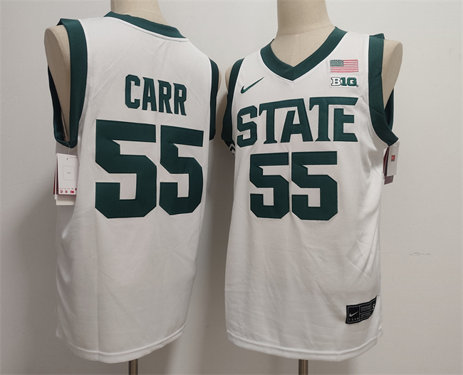 Men's Michigan State Spartans Green #55 Coen Carr White Stitched Jersey Men's Michigan State Spartans Green #55 Coen Carr White Stitched Jersey