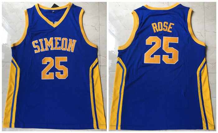 Simeon 25 Derrick Rose Blue High School Mesh Basketball Jersey