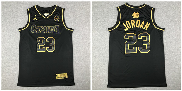 North Carolina Tar Heels 23 Michael Jordan Black Gold College Basketball Jersey_副本