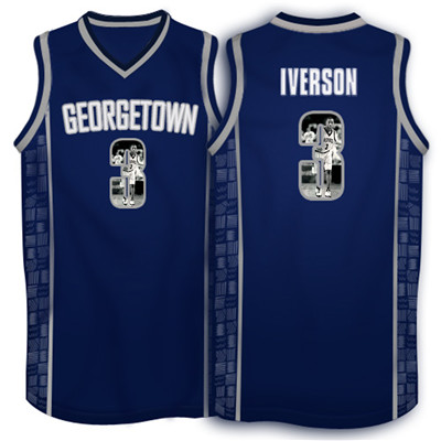 Georgetown Hoyas 3 Allen Iverson Navy 1996 Throwback With Portrait Print College Basketball Jersey Georgetown Hoyas 3 Allen Iverson Navy 1996 Throwback With Portrait Print College Basketball Jersey