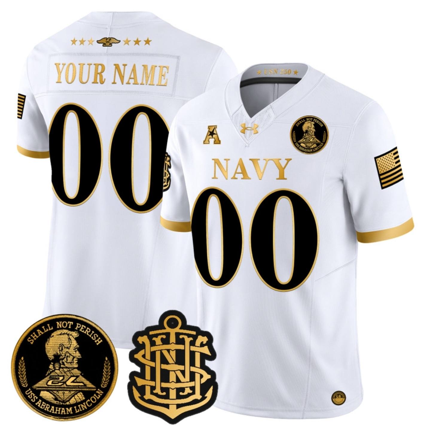 Men's Navy Midshipmen Active Player Custom White Gold 2024 F.U.S.E. Champions Patch And USS Patch Stitched Football Jersey Men's Navy Midshipmen Active Player Custom White Gold 2024 F.U.S.E. Champions Patch And USS Patch Stitched Football Jersey