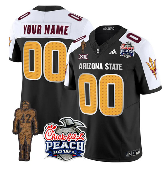 Men's Arizona State Sun Devils Active Player Custom Black White 2025 F.U.S.E. Pat Tillman & Peach Bowl Patch Vapor Limited Stitched Jersey Men's Arizona State Sun Devils Active Player Custom Black White 2025 F.U.S.E. Pat Tillman & Peach Bowl Patch Vapor Limited Stitched Jersey