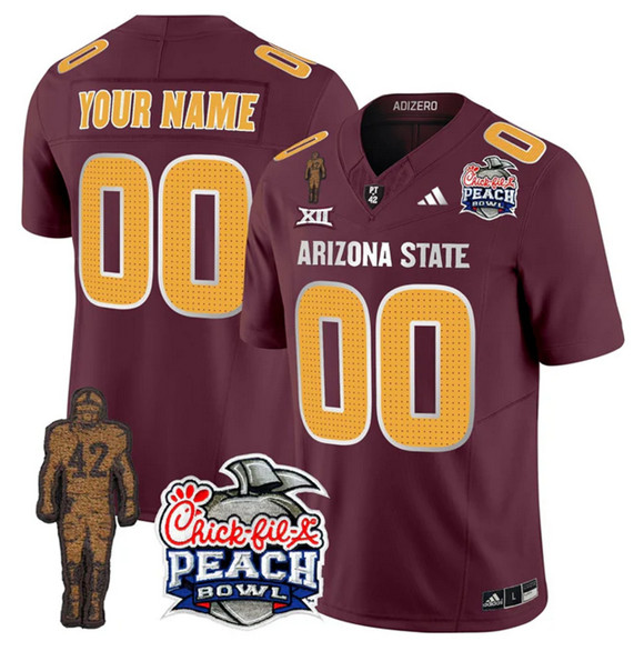 Men's Arizona State Sun Devils Active Player Custom Maroon 2025 F.U.S.E. Pat Tillman & Peach Bowl Patch Vapor Limited Stitched Jersey Men's Arizona State Sun Devils Active Player Custom Maroon 2025 F.U.S.E. Pat Tillman & Peach Bowl Patch Vapor Limited Stitched Jersey