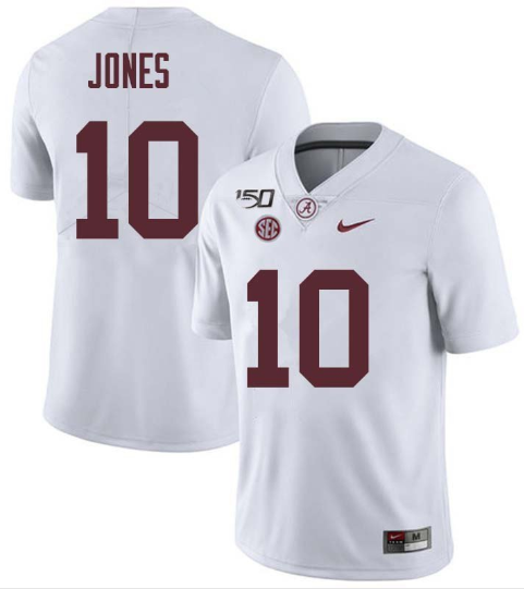 Men's Alabama Crimson Tide #10 Mac Jones 150th Anniversary Jersey White Men's Alabama Crimson Tide #10 Mac Jones 150th Anniversary Jersey White