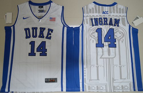 Blue Devils #14 Brandon Ingram White Basketball Elite V Neck Customied Stitched NCAA Jersey