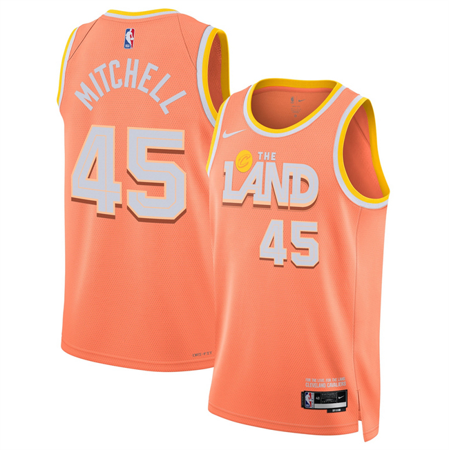Men's Cleveland Cavaliers #45 Donovan Mitchell Orange 2025 26 City Edition Stitched Jersey