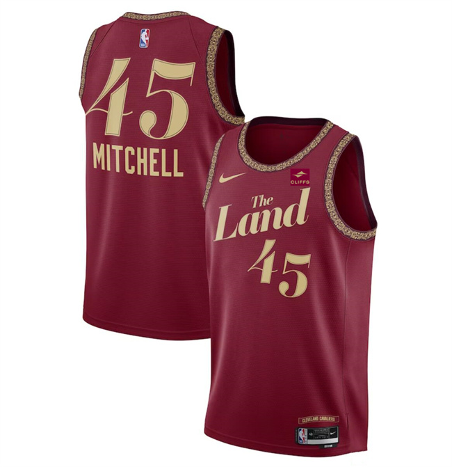 Men's Cleveland Cavaliers #45 Donovan Mitchell Wine 2023 24 City Edition Stitched Jersey