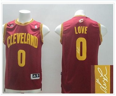 New Revolution 30 Autographed Cavaliers #0 Kevin Love Red Stitched NBA Jersey