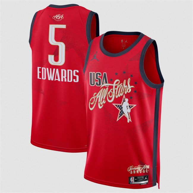 Star #5 Anthony Edwards Red Stitched Basketball Jersey