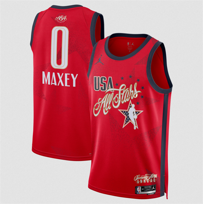 Star #0 Tyrese Maxey Red Stitched Basketball Jersey