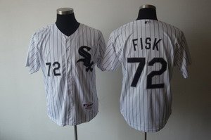 Chicago White Sox 72 Fisk White Cool base Jerseys(Black strip)