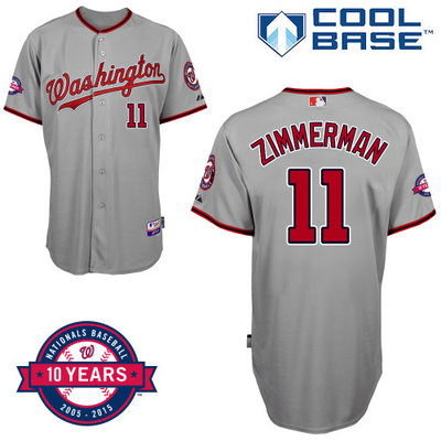 Washington Nationals #11 Zimmerman Authentic Personalized Road Gray Jersey 10th Anniversary Patch Washington Nationals #11 Zimmerman Authentic Personalized Road Gray Jersey 10th Anniversary Patch