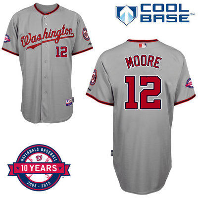 Washington Nationals #12 Moore Authentic Personalized Road Gray Jersey 10th Anniversary Patch