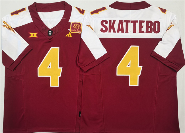 Men's Arizona State Sun Devils #4 Cam Skattebo Red White 2024 F.U.S.E. Vapor Limited Stitched Jersey Men's Arizona State Sun Devils #4 Cam Skattebo Red White 2024 F.U.S.E. Vapor Limited Stitched Jersey