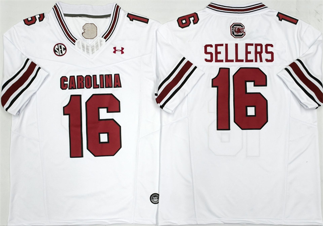 Men's South Carolina Fighting Gamecocks #16 LaNorris Sellers White F.U.S.E. Stitched Jersey Men's South Carolina Fighting Gamecocks #16 LaNorris Sellers White F.U.S.E. Stitched Jersey