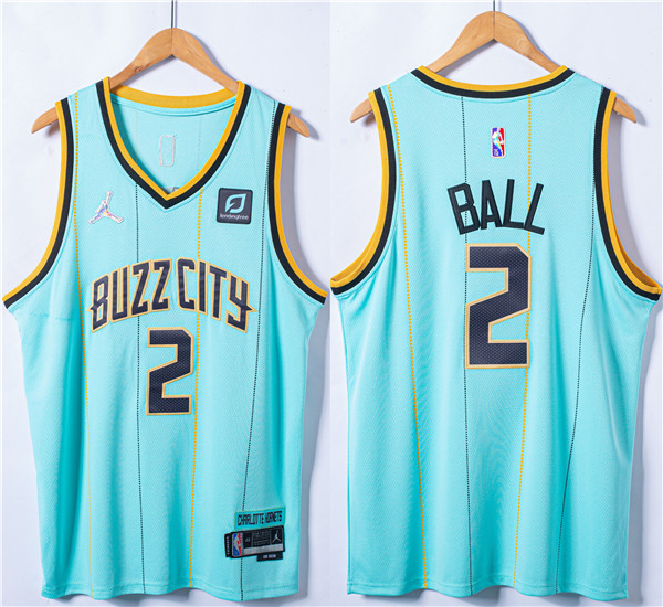 Men's Charlotte Hornets #2 LaMelo Ball Blue 75th Anniversary Stitched NBA Jersey Men's Charlotte Hornets #2 LaMelo Ball Blue 75th Anniversary Stitched NBA Jersey