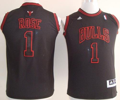 Bulls #1 Derrick Rose Black With Red No. Stitched Youth NBA Jersey Bulls #1 Derrick Rose Black With Red No. Stitched Youth NBA Jersey