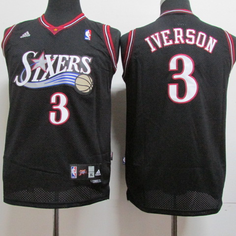 76ers #3 Allen Iverson White Throwback Stitched Youth NBA Jersey