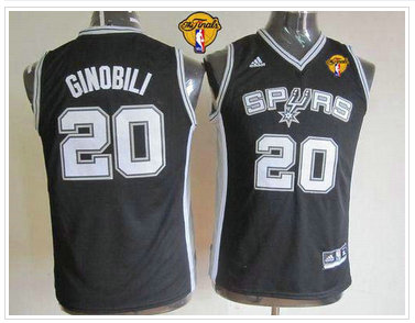 Youth NBA San Antonio Spurs #20 Manu Ginobili Black With Finals Patch Stitched NBA Jersey