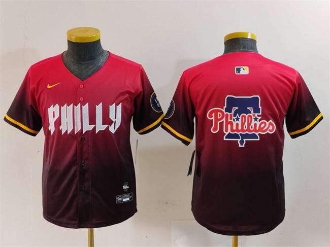 Youth Philadelphia Phillies Team Big Logo Red 2024 City Connect Limited Stitched Baseball Jerseys Youth Philadelphia Phillies Team Big Logo Red 2024 City Connect Limited Stitched Baseball Jerseys