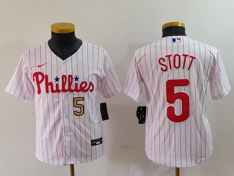 Youth Philadelphia Phillies #5 Bryson Stott White Cool Base Stitched Baseball Jersey 6 Youth Philadelphia Phillies #5 Bryson Stott White Cool Base Stitched Baseball Jersey 6