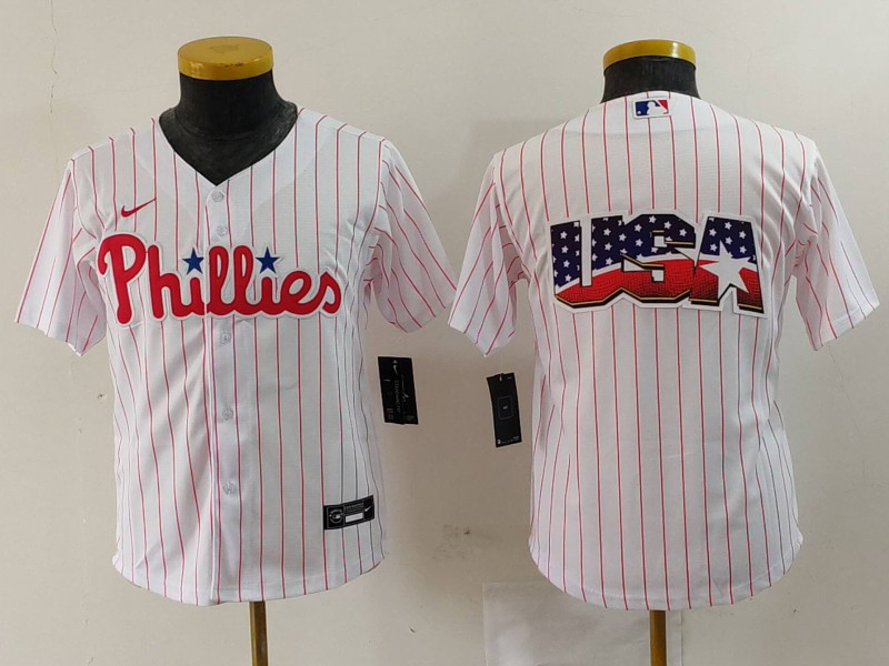 Youth Philadelphia Phillies Team Big Logo White Cool Base Stitched Baseball Jersey 3 Youth Philadelphia Phillies Team Big Logo White Cool Base Stitched Baseball Jersey 3