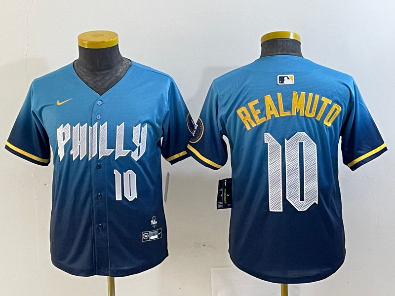 Youth Philadelphia Phillies #10 J.T. Realmuto Blue 2024 City Connect Limited Stitched Baseball Jersey 9