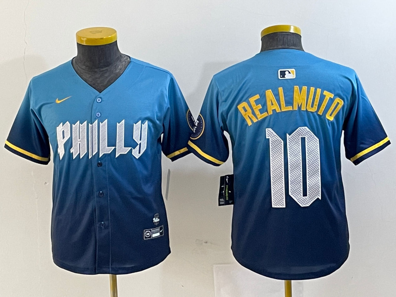 Youth Philadelphia Phillies #10 J.T. Realmuto Blue 2024 City Connect Limited Stitched Baseball Jersey 2 Youth Philadelphia Phillies #10 J.T. Realmuto Blue 2024 City Connect Limited Stitched Baseball Jersey 2