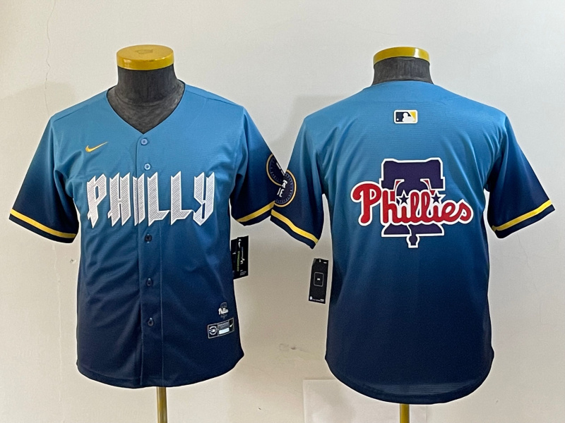 Youth Philadelphia Phillies Blank Blue 2024 City Connect Limited Stitched Baseball Jersey 3 Youth Philadelphia Phillies Blank Blue 2024 City Connect Limited Stitched Baseball Jersey 3