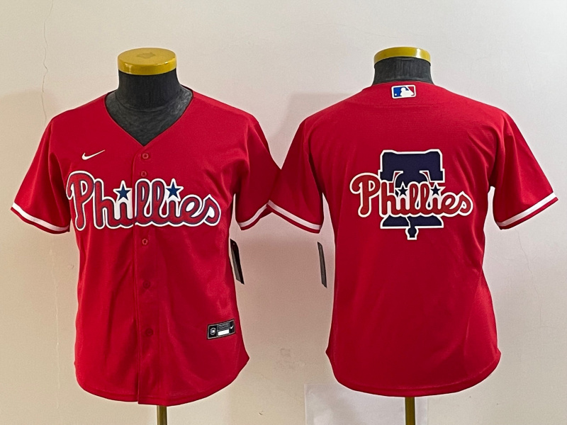 Youth Philadelphia Phillies Red Team Big Logo Cool Base Stitched Baseball Jersey Youth Philadelphia Phillies Red Team Big Logo Cool Base Stitched Baseball Jersey