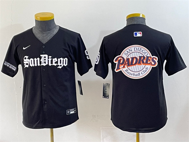 Youth San Diego Padres Team Big Logo Black Gothic Edition Vapor Limited Stitched Baseball Jersey 1