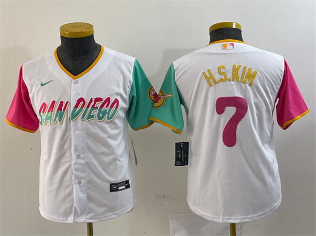Youth San Diego Padres #7 Ha-Seong Kim White City Connect Stitched Baseball Jersey Youth San Diego Padres #7 Ha-Seong Kim White City Connect Stitched Baseball Jersey