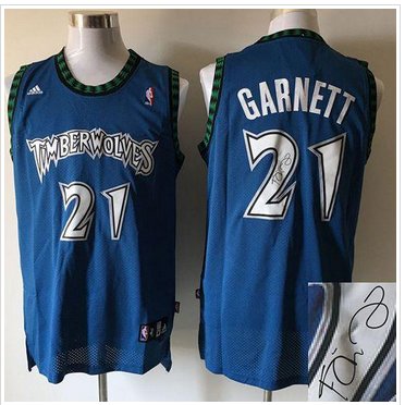Minnesota Timberwolves #21 Kevin Garnett Blue Autographed Stitched NBA Jersey