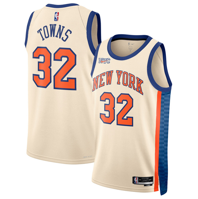 Men's New Yok Knicks #32 Karl-Anthony Towns Cream 2025 26 City Edition Stitched Basketball Jersey